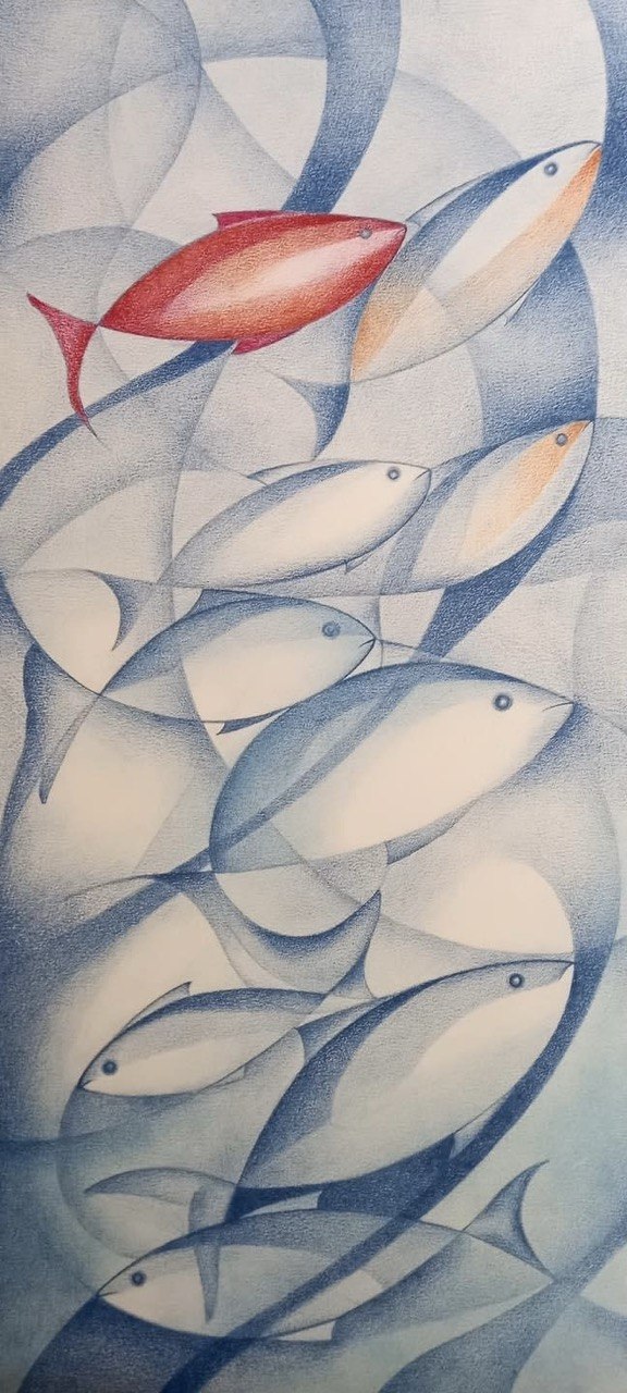 Pesce Rosso 20x60 cm matite su carta