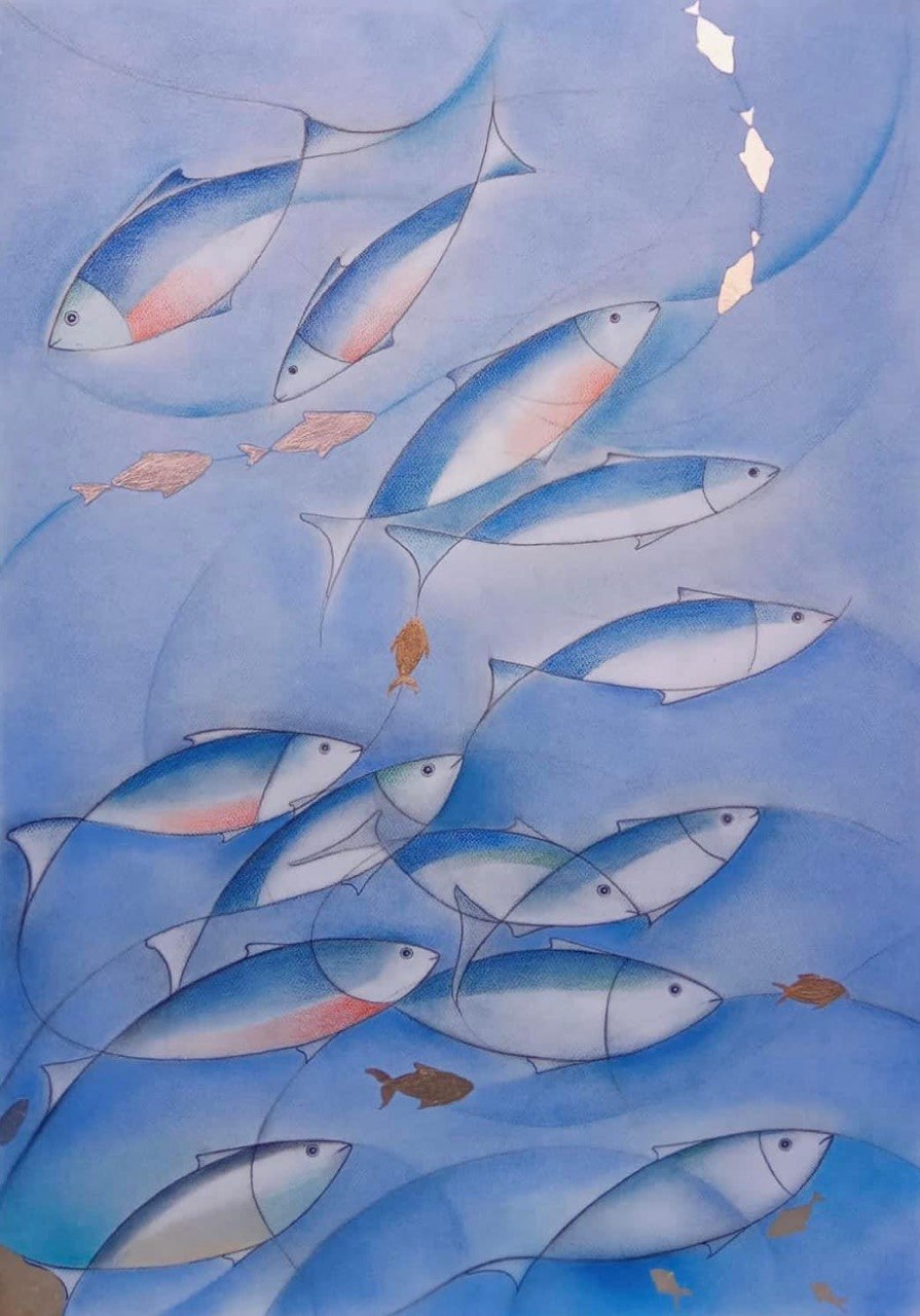 Insieme 80x70 cm carboncino e foglia d'argento
