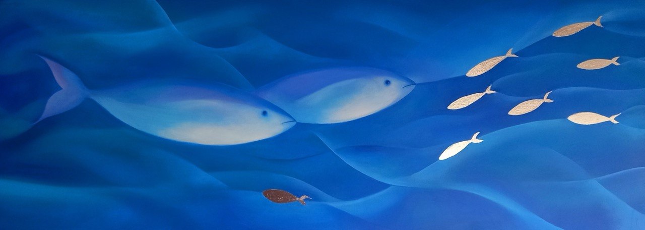 Fluire 30x90 olio su tela e foglia d'argento