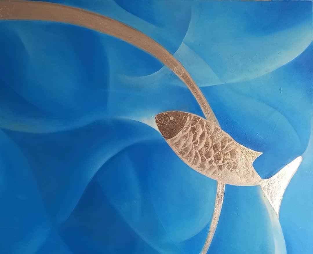 Pesce d'argento 40x30 olio su carta
