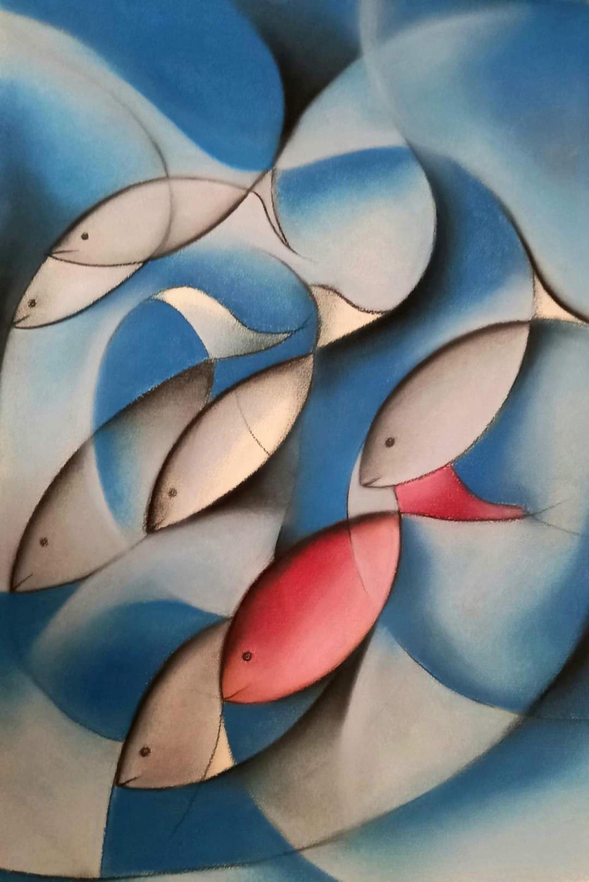 Pesce Rosso 50x70 cm carboncino su carta