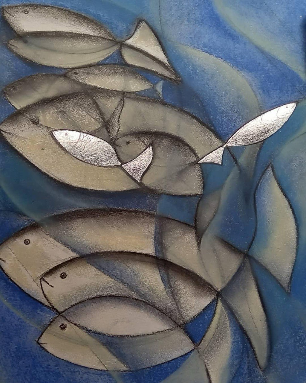Mivimento marino 50x70 carboncino su carta