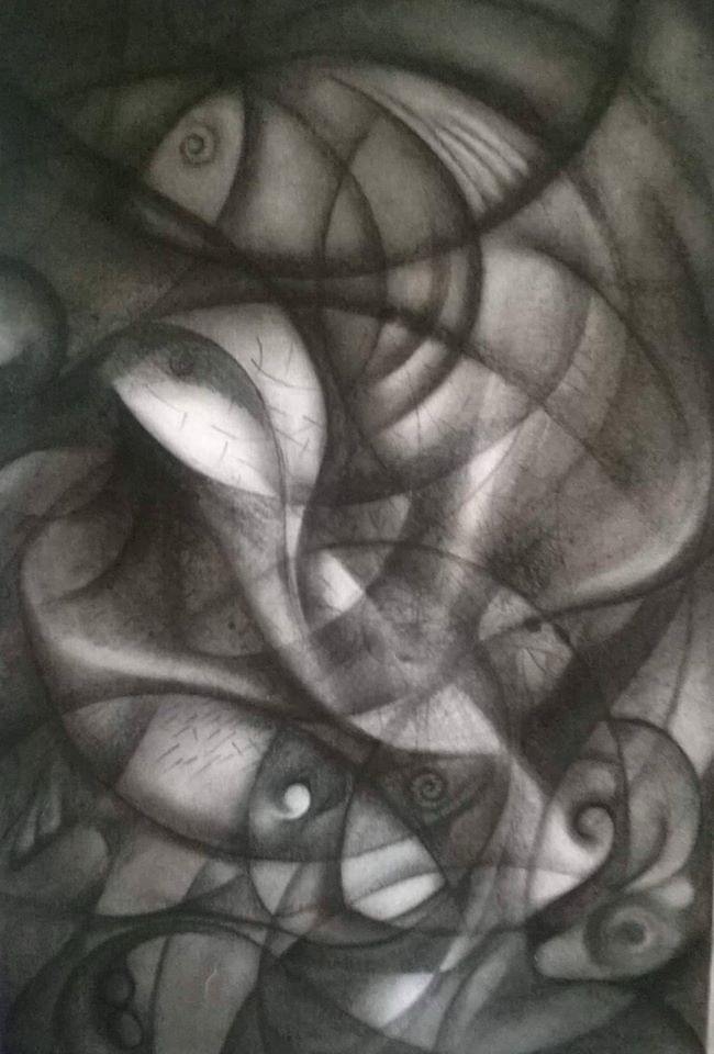 Pesce Nascosto 50x30 cm carboncino su carta